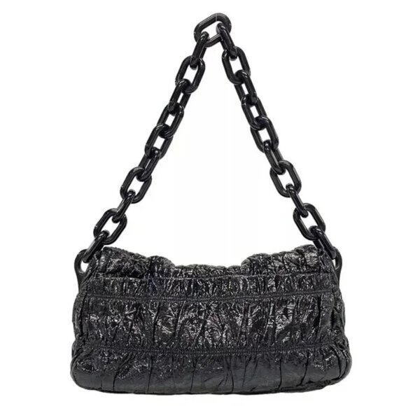 100% Authentic PRADA Gathered Bag Black Patent Leather Shoulder Bag 534-11924 - Picture 2 of 14